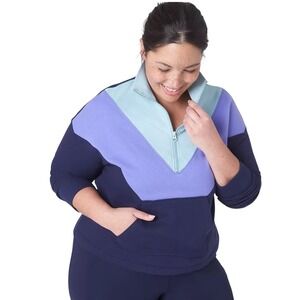 LIVI For Lane Bryant Pullover cropped Sweatshirt Color Block Quarter‎ Zip 14/16